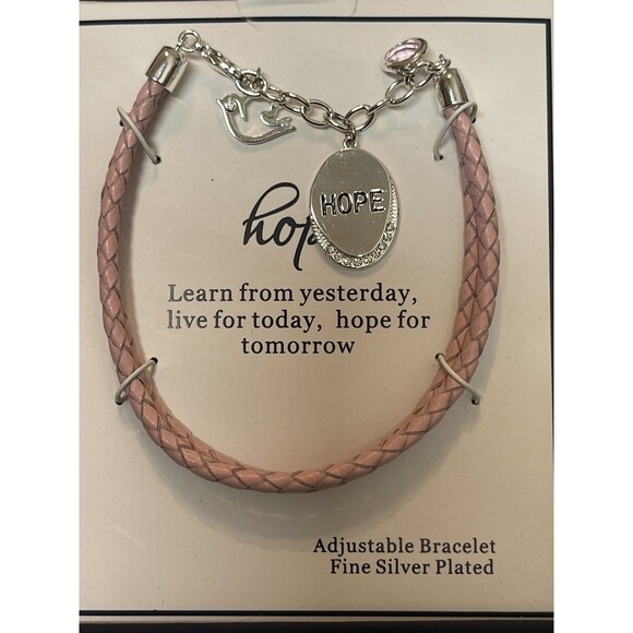 Pink Double Braided HOPE Adjustable Bracelet New - Picture 1 of 3